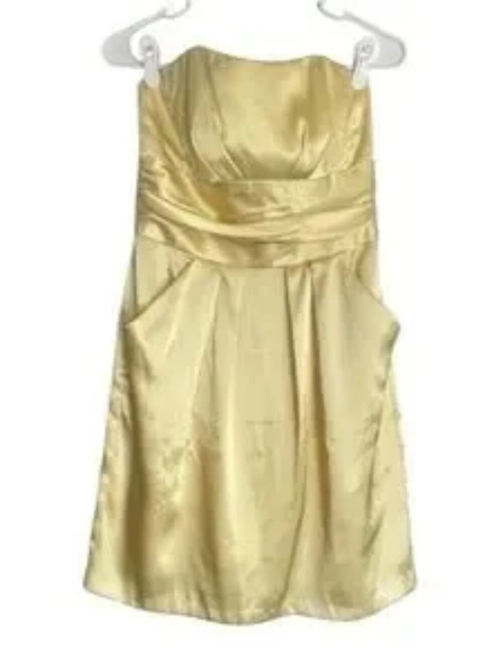 Yellow Pleated Strapless Sheath Dress